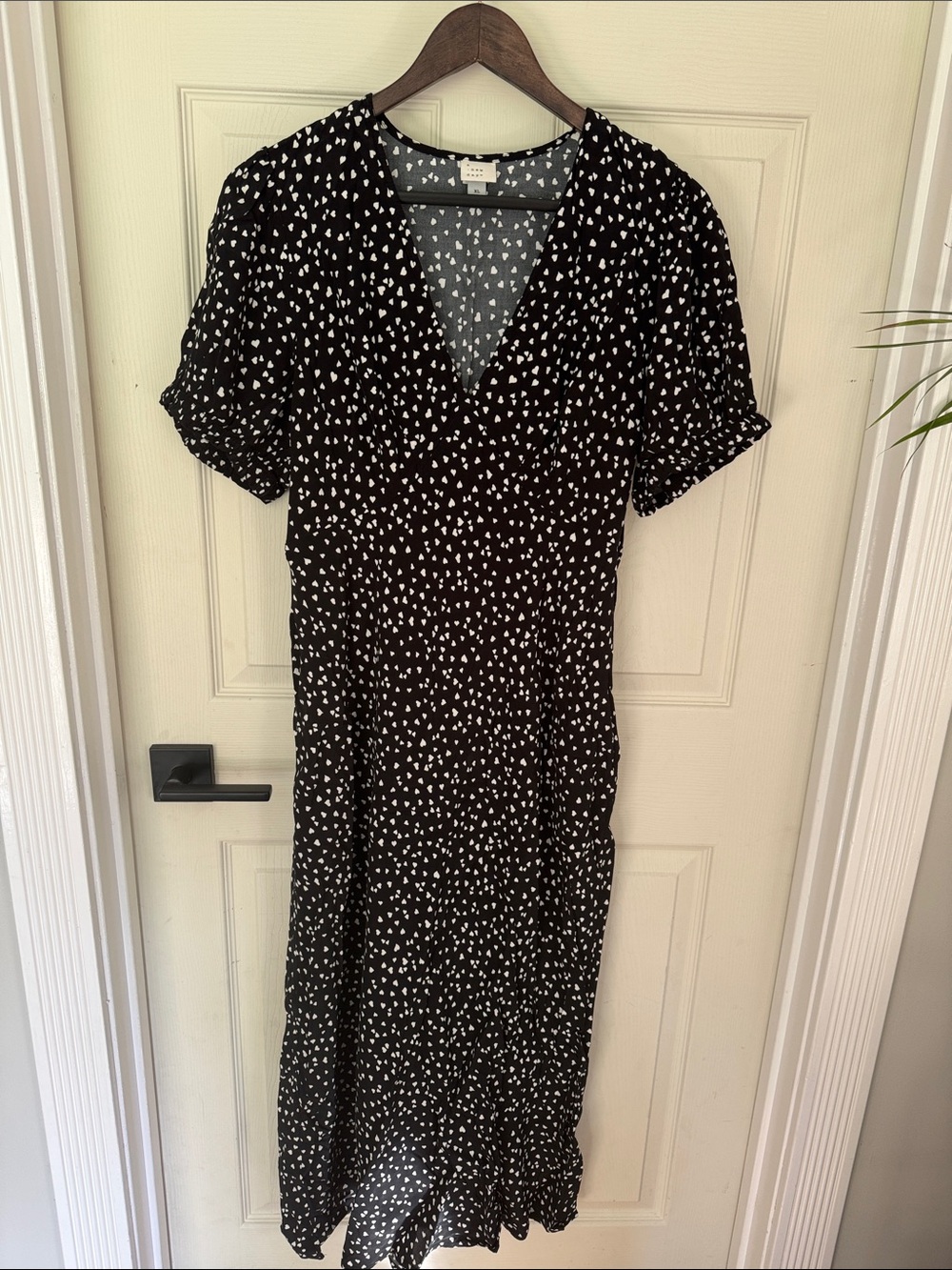 A New Day Heart Printed V-Neck Midi Dress